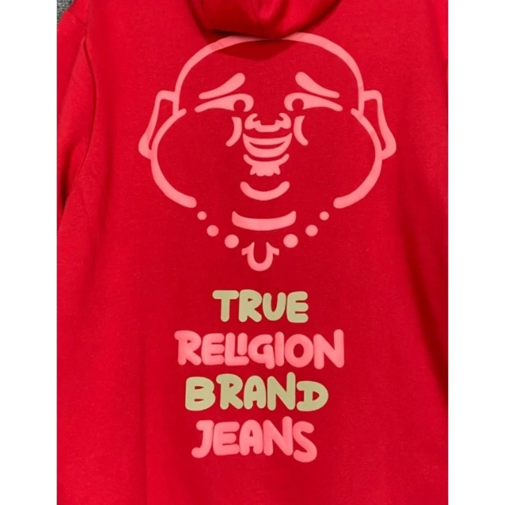 True‎ Religion Brand Jeans Mens L Floating Buddha Red Pullover Hoodie NWT